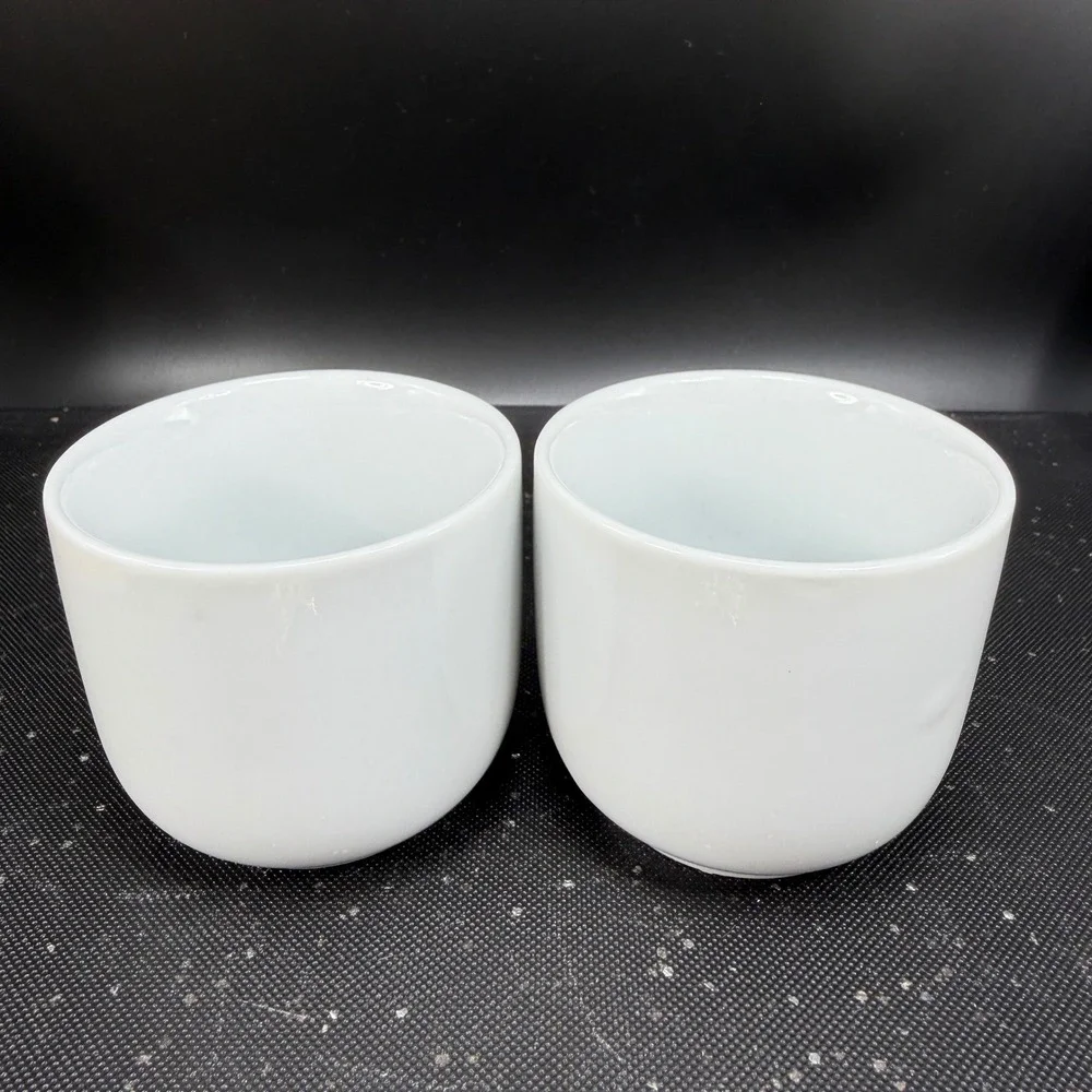 Pier 1 Imports White Ceramic Tea Sake Cups Mugs‎ Handleless Minimalist Set 2